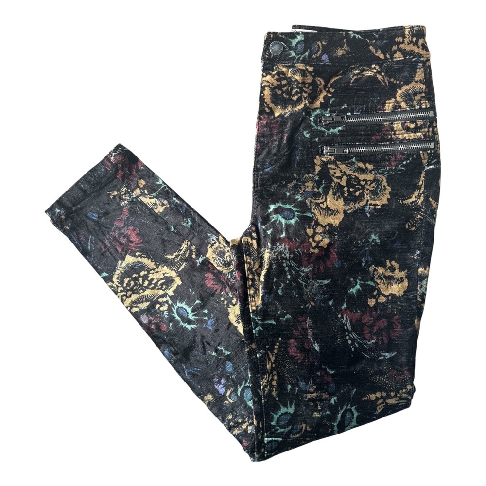 Free People Lennon Retro‎ Velvet Skinny Pants Floral Embroidered Boho Size 8 - Picture 4 of 10